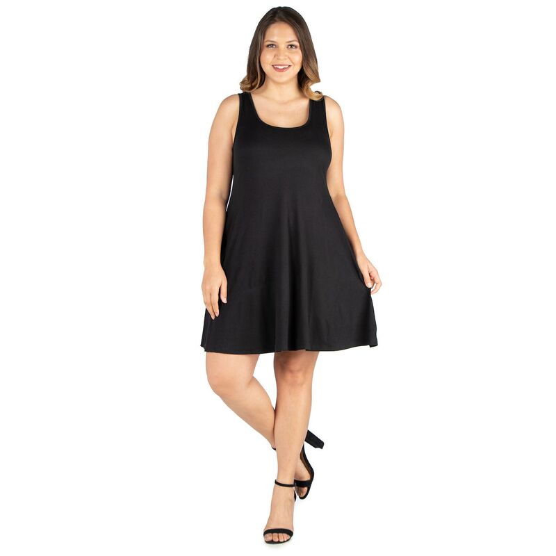 24 セブンコンフォート レディース トップス ワンピース ひざ丈 プラスサイズ Plusize 24seven Comfort Apparel Fit and Flare Knee Length Tank Top Dress Black ブラック