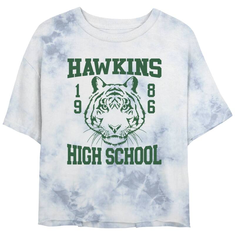 アニメキャラクター レディース トップス Tシャツ クロップド Licensed Character Juniors' Stranger Things Hawkins 1986 High School Bombard Wash Cropped Tee White Blue ホワイト 8,564円