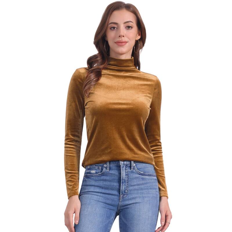 アレグラ ケー レディース トップス シャツ タートルネック ベルベット ブラウス ALLEGRA K Women's Turtleneck Velvetop Long Sleeve Work Shirts Basic Velour Blouse Brown ブラウン｜ReVida 店 9,734円