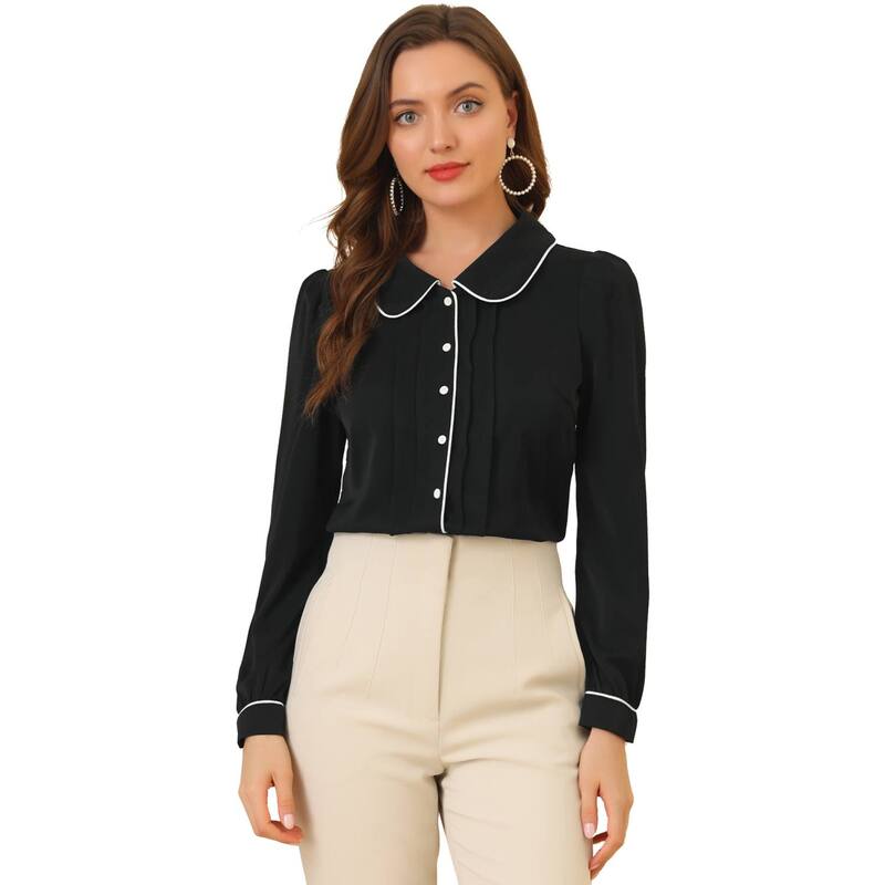 アレグラ ケー レディース トップス シャツ ボタンダウン ブラウス ALLEGRA K Women's Peter Pan Collar Work Blouse Button Down Shirt Black ブラック|ReVida 店
