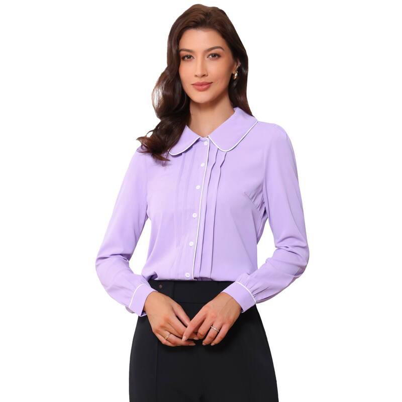 アレグラ ケー レディース トップス シャツ ボタンダウン ブラウス ALLEGRA K Women's Peter Pan Collar Work Blouse Button Down Shirt Light Purple パープル