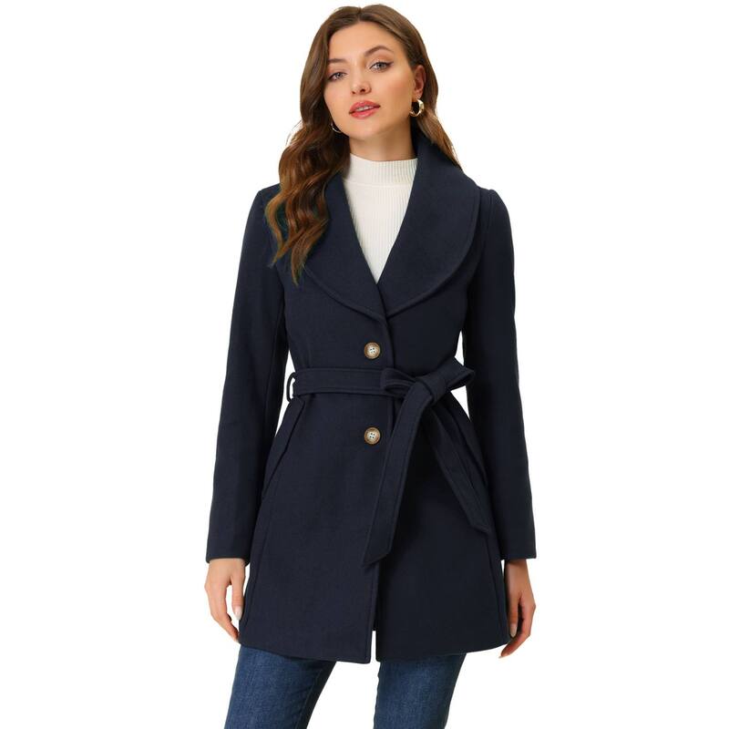 アレグラ ケー レディース アウター ジャケット・ブルゾン コート ダウン ALLEGRA K Women's Cute Turn Down Collar Single Breasted Long Belted Trenchcoat Dark Blue ブルー|ReVida 店