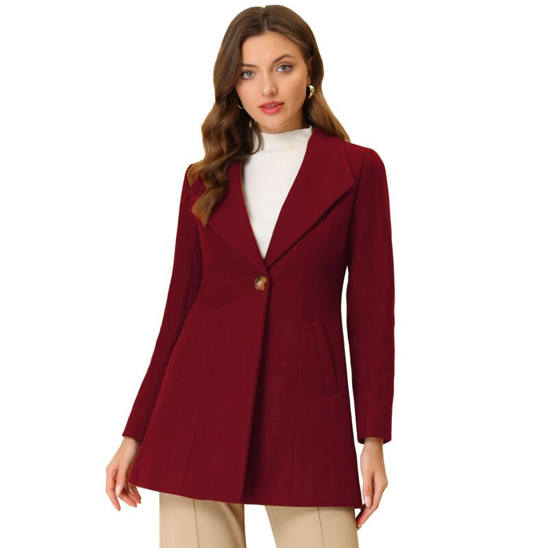 アレグラ ケー レディース アウター ジャケット・ブルゾン コート ALLEGRA K Womenhawl Collar Button Casualong Overcoat Burgundy バーガンディ