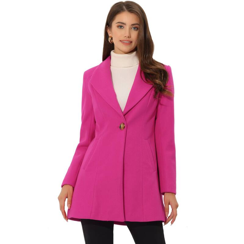 アレグラ ケー レディース アウター ジャケット・ブルゾン コート ALLEGRA K Womenhawl Collar Button Casualong Overcoat Hot Pink ピンク