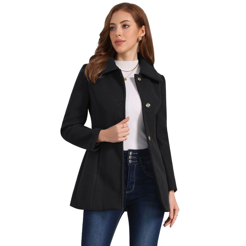 アレグラ ケー レディース アウター 上衣・上衣 厚地の外套 落ち込む ALLEGRA K Women\u0027s Turn-Down Collar Single Breasted Outwear Winter Coat with Pockets Black 黒いこと
