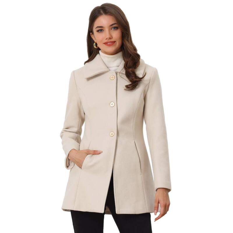 アレグラ ケー レディース アウター 上衣・上衣 厚地の外套 落ち込む ALLEGRA K Women\u0027s Turn-Down Collar Single Breasted Outwear Winter Coat with Pockets Cream White 白いこと