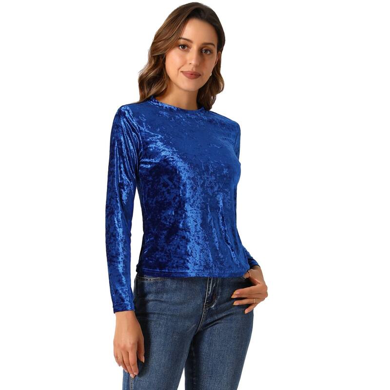 アレグラ ケー レディース トップス シャツ ベルベット ALLEGRA K Women's Velvetops Round Neck Long Sleeve Casual T-shirt Royal Blue ブルー|ReVida 店