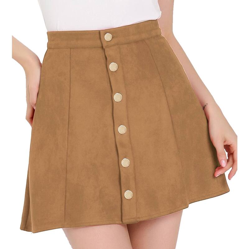 アレグラ ケー レディース ボトムスカート A ライン ミニ スエード ALLEGRA K Women's Faux Suede Button Front A-Line Mini Skirt Brown ブラウン｜ReVida 店