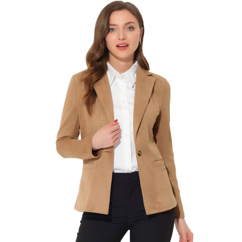 アレグラ ケー レディース アウター ジャケット・ブルゾン スエード ブレザー ALLEGRA K Women's Notched Lapelong Sleeve Button Office Faux Suede Blazer Khaki カーキ 16,186円