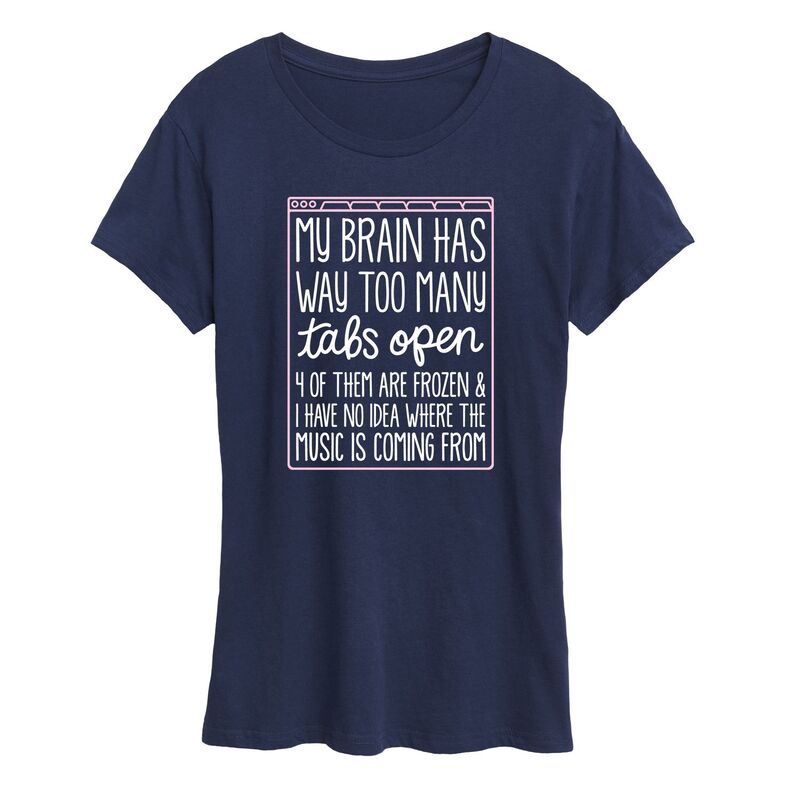 アニメキャラクター レディース トップス Tシャツ グラフィック Licensed Character Women's Too Many Tabs Open Graphic Tee Navy ネイビー
