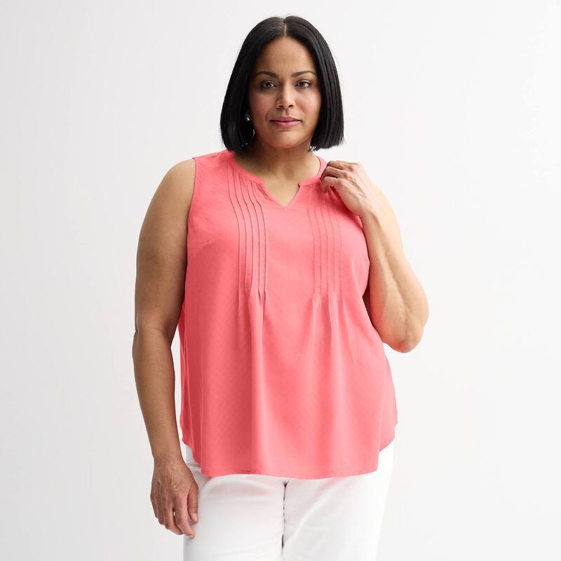 クロフト&バロー レディース トップス シャツ プラスサイズ ノースリーブ Plusize Croft & Barrow Pintuck Sleevelesshell Top Viva Peach ピーチ