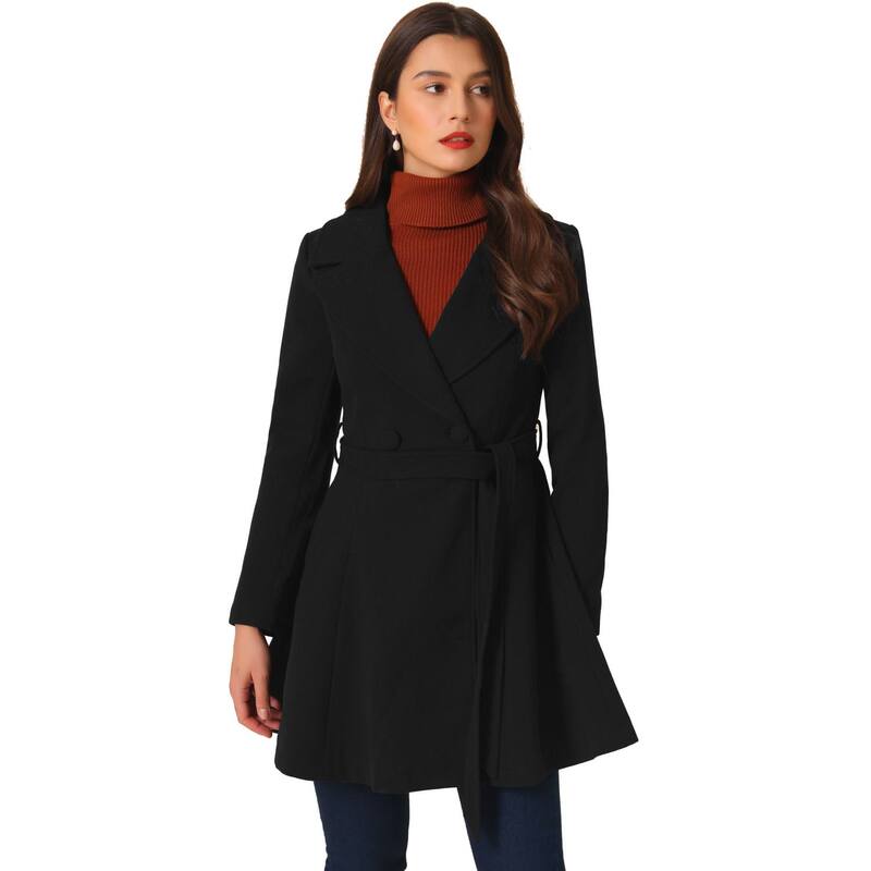 アレグラ ケー レディース アウター 上衣・上衣 厚地の外套 ALLEGRA K Elegant Overcoat For Women\u0027shawl Collar Single Winter Belted Long Coat Black 黒いこと