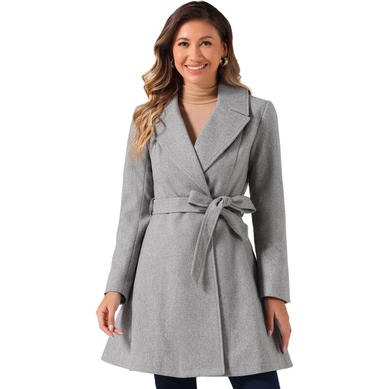 アレグラ ケー レディース アウター 上衣・上衣 厚地の外套 ALLEGRA K Elegant Overcoat For Women\u0027shawl Collar Single Winter Belted Long Coat Gray 薄墨色
