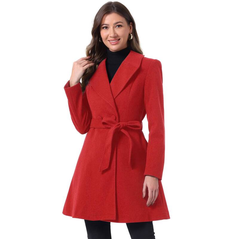 アレグラ ケー レディース アウター ジャケット・ブルゾン コート ALLEGRA K Elegant Overcoat For Women'shawl Collar Single Winter Belted Long Coat Red レッド