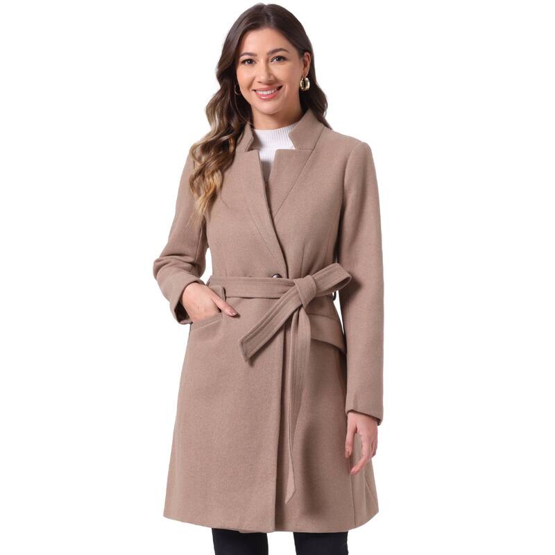 アレグラ ケー レディース アウター 上衣・上衣 ヴィンテージ 厚地の外套 ALLEGRA K Vintage Belted Coat for Women\u0027stand Collar Winter Outwear Coats Dark Beige ベージュ