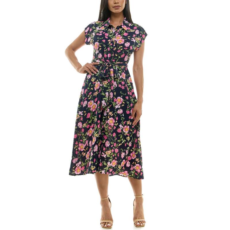 ニナレオナルド レディース トップス ワンピース Women's Nina Leonard Collared Button Front Dress Navy Dragon Fruit ネイビー