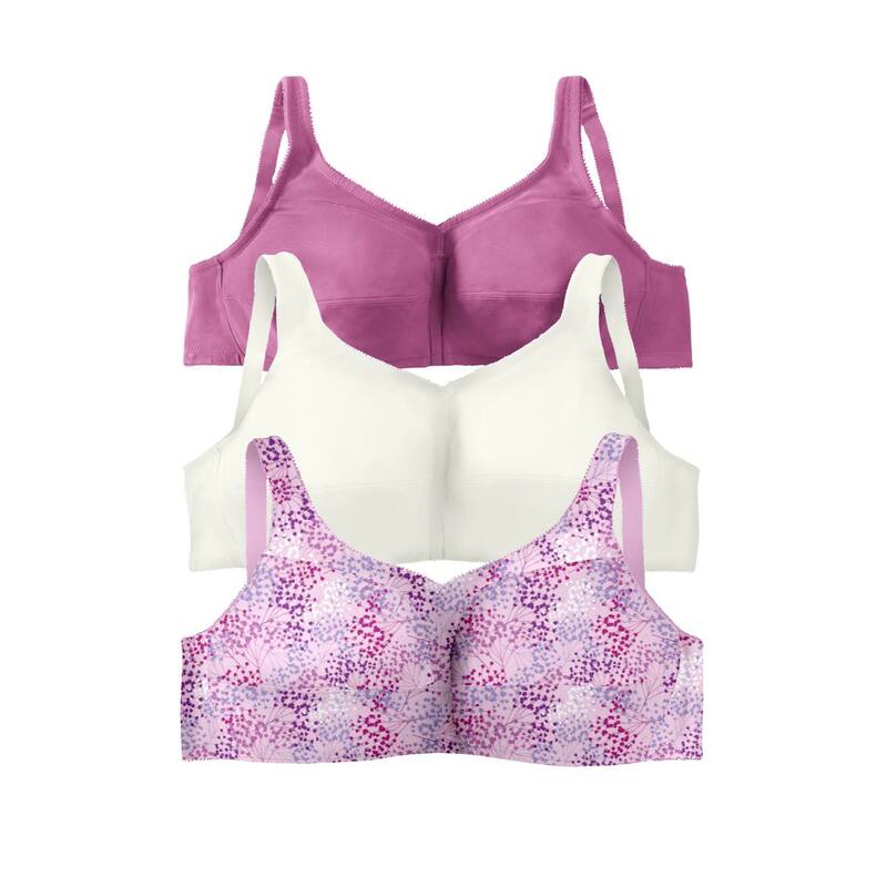 コンフォート チョイス レディース アンダーウェア ブラジャー プラスサイズ コットン Comfort Choice Women's Plusize 3-Pack Cotton Wireless Bra Pretty Orchid Assorted