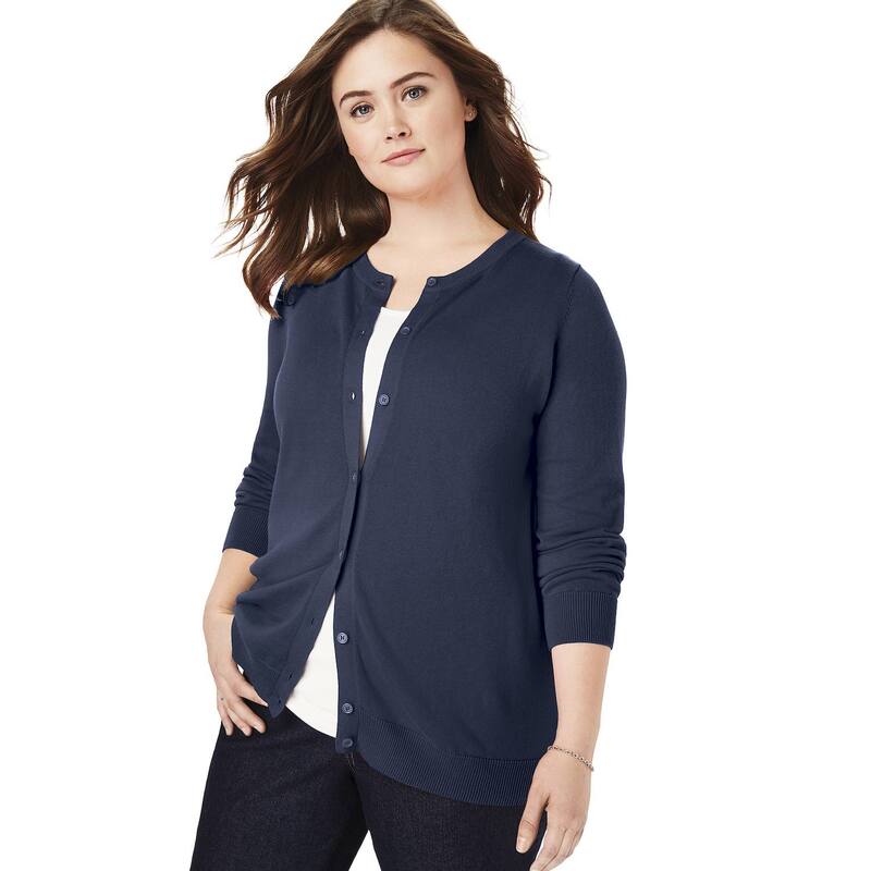 ウーマン ウィズイン レディース アウター ニット・セーター プラスサイズ カーディガン 長袖 Woman Within Plusize Perfect Long-Sleeve Cardigan Sweater Navy ネイビー｜ReVida 店
