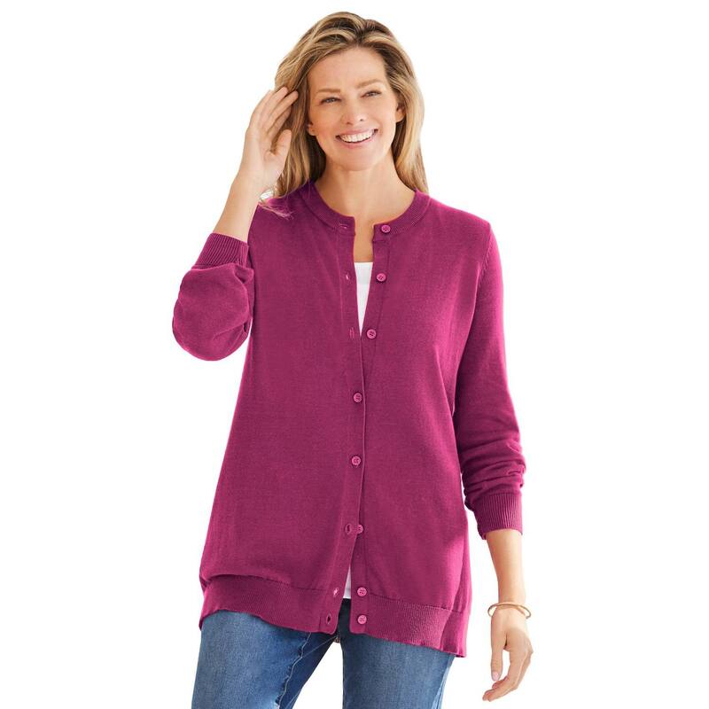 ウーマン ウィズイン レディース アウター ニット・セーター プラスサイズ カーディガン 長袖 Woman Within Plusize Perfect Long-Sleeve Cardigan Sweateraspberry