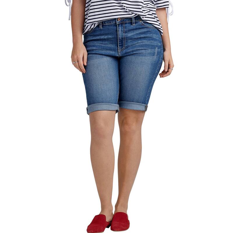 Ellos レディース ボトムス ハーフパンツ・ショーツ プラスサイズ ショートパンツ デニム ellos Plusize Mid-Rise Stretch Denim Bermuda Shorts Medium Sanded デニム