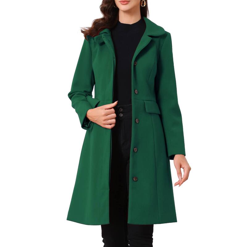 アレグラ ケー レディース アウター ジャケット・ブルゾン A ライン コート ALLEGRA K Collar Coat for Women's Buttons Long Sleeve Pockets A-Line Casualong Winter Coats Dark Green グリーン
