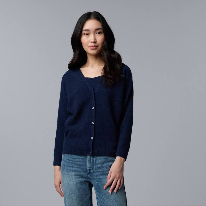ヴェラウォン レディース アウター ニット・セーター カーディガン Women'simply Vera Wang Luxe Cashmere Blend Cardigan Liberty Navy ネイビー