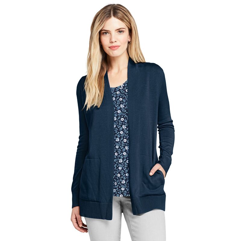 ランズエンド レディース アウター ニット・セーター カーディガン Women's Lands' End Open-Front Long Cardigan Sweateradiant Navy ネイビー