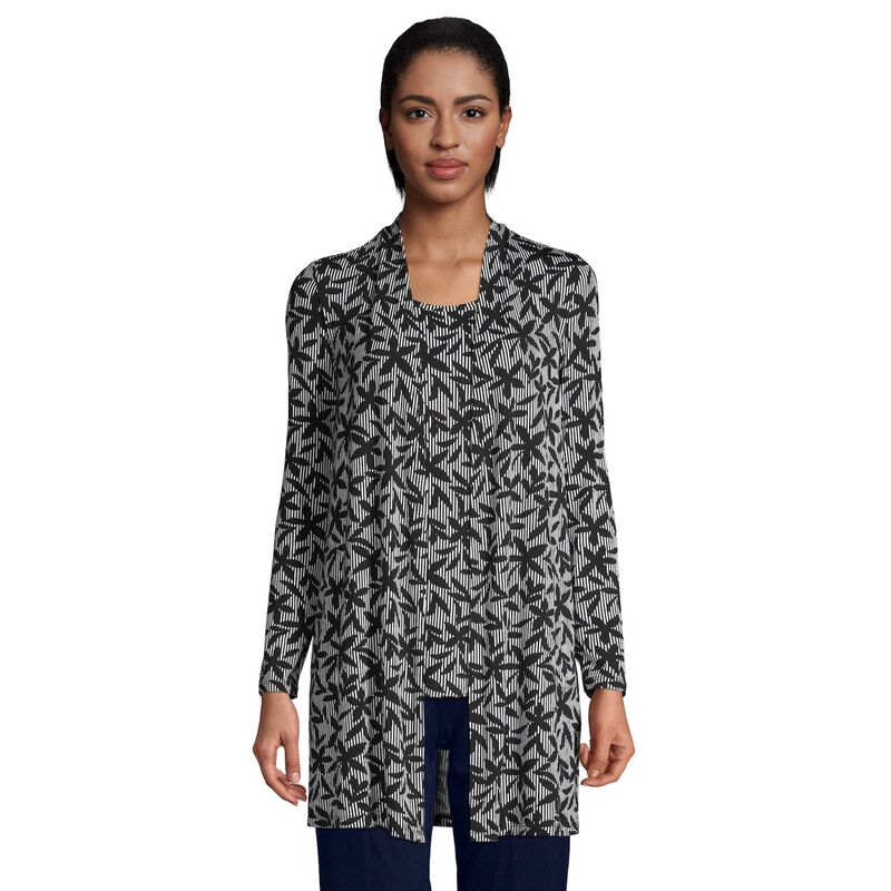 ランズエンド レディース トップス Tシャツ ドレープ カーディガン Women's Lands' Endraped Long Open-Front Cardigan White Stripe Floral ホワイト