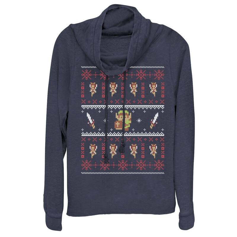アニメキャラクター レディース アウター パーカー・スウェット ニット Licensed Character Juniors' Legend Of Zelda Pixelated Knit Collage Hoodie Navy ネイビー