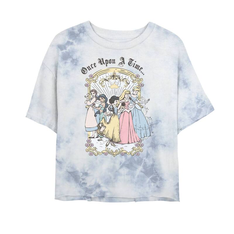 ディズニー レディース トップス Tシャツ ヴィンテージ グラフィック Disney Princesses Juniors' Once Upon A Time Vintage Cartoon Bombard Wash Crop Graphic Tee White Blue ホワイト｜ReVida 店