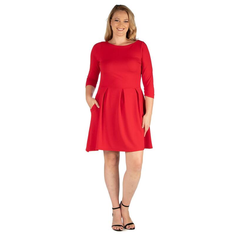 24 セブンコンフォート レディース トップス ワンピース プラスサイズ Plusize 24seven Comfort Apparel Perfect Fit and Flare Pocket Dress Dark Red レッド