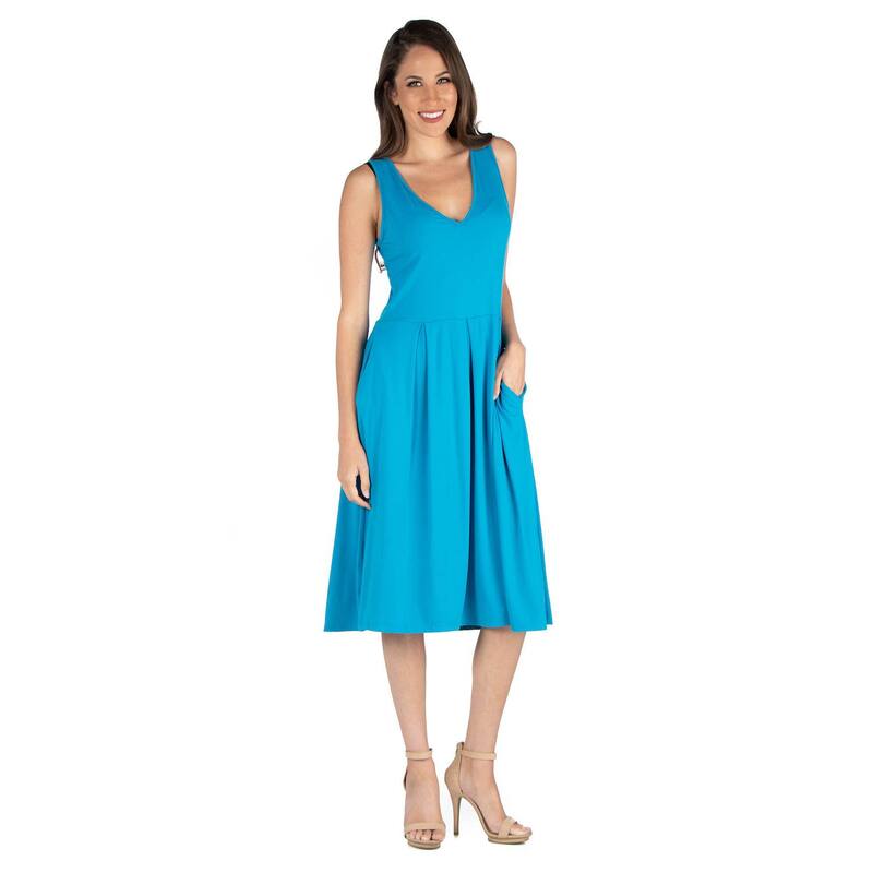 24 セブンコンフォート レディース トップス ワンピース ミディ ノースリーブ Women's 24seven Comfort Apparel Fit And Flare Sleeveless Midi Tank Top Dress with Pockets Turquoise ターコイズ|ReVida 店