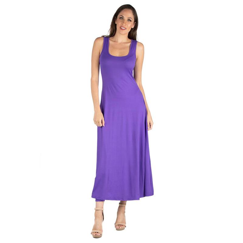 24 セブンコンフォート レディース トップス ワンピース A ライン ノースリーブ マキシ Women's 24seven Comfort Apparel Fit And Flare A-Line Sleeveless Maxi Dress Lilac ライラック