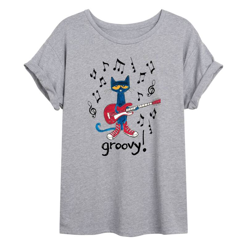 アニメキャラクター レディース トップス Tシャツ グラフィック Licensed Character Juniors' Pete The Cat Guitar "Groovy" Oversized Graphic Tee Gray グレー