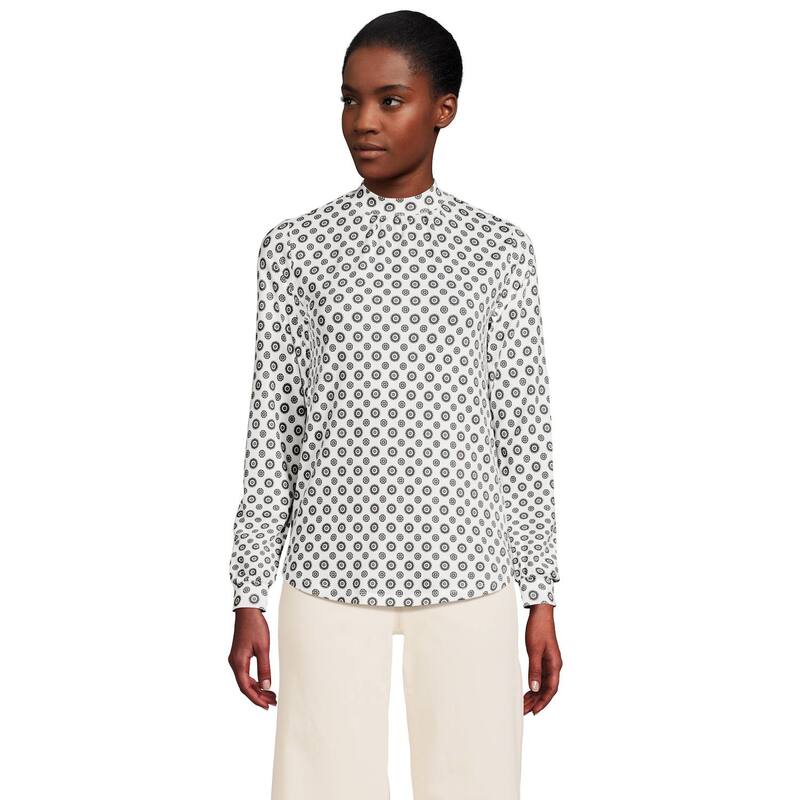 ランズエンド レディース トップス Tシャツ モックネック Women's Lands' End Gathered Mockneck Top Ivory Encircle Geo アイボリー|ReVida 店
