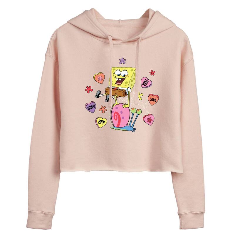 ニコロデオン レディース アウター パーカー・スウェット クロップド Nickelodeon Juniors' SpongeBob Heart Candy Cropped Hoodie Pink ピンク