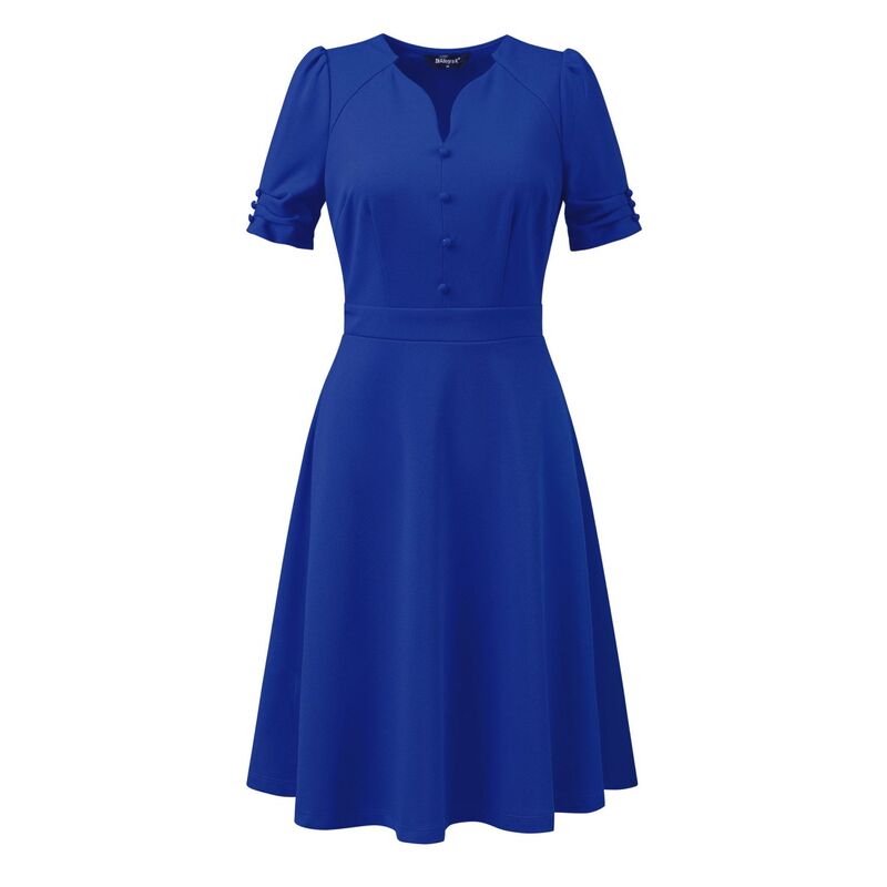 アレグラ ケー レディース トップス ワンピース A ライン プリーツ ALLEGRA K Elegant Business Dress for Women'sweetheart Neck Pleated Short Sleeve A-Line Sheath Dress Blue ブルー