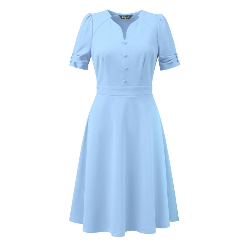 アレグラ ケー レディース トップス ワンピース A ライン プリーツ ALLEGRA K Elegant Business Dress for Women'sweetheart Neck Pleated Short Sleeve A-Line Sheath Dress Light Blue ブルー