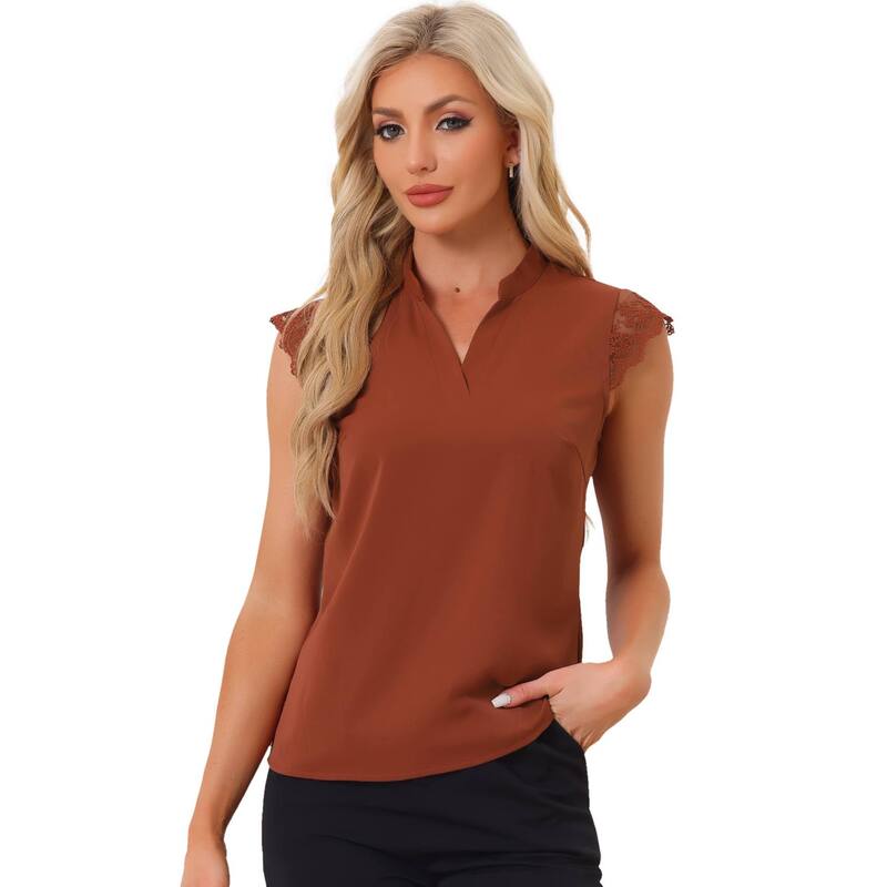 アレグラ ケー レディース トップス シャツ Vネック ノースリーブラウス ALLEGRA K Women's Work Office V Neck Sleeveless Basic Blouse Top Brown Red レッド