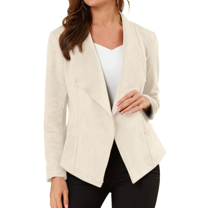 アレグラ ケー レディース アウター 上衣・上衣 ドレープ スエードクロス ジレー ALLEGRA K Women\u0027s Faux Suede Drape Collar Long Sleeves Open Front Cardigan Beige ベージュ