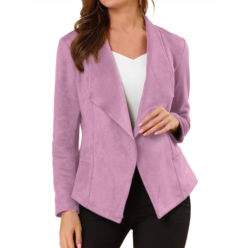 アレグラ ケー レディース アウター 上衣・上衣 ドレープ スエードクロス ジレー ALLEGRA K Women\u0027s Faux Suede Drape Collar Long Sleeves Open Front Cardigan Light Purple パープル