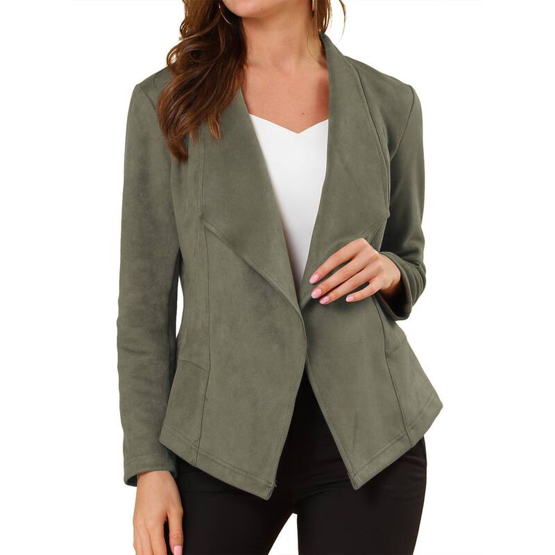 アレグラ ケー レディース アウター 上衣・上衣 ドレープ スエードクロス ジレー ALLEGRA K Women\u0027s Faux Suede Drape Collar Long Sleeves Open Front Cardigan Olive Green 緑であること