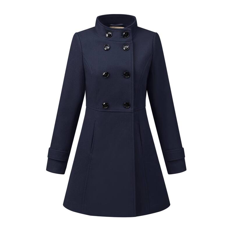 アレグラ ケー レディース アウター ジャケット・ブルゾン コート ALLEGRA K Womentand Collar Long Sleeves Double Breasted Trendy Winter Coat Blue ブルー