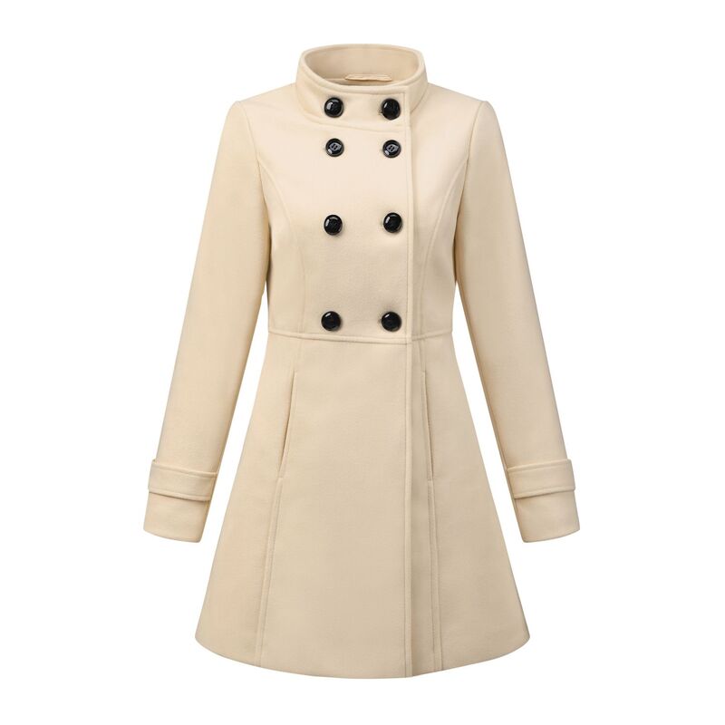 アレグラ ケー レディース アウター 上衣・上衣 厚地の外套 ALLEGRA K Women\u0027stand Collar Long Sleeves Double Breasted Trendy Winter Coat Cream White 白いこと