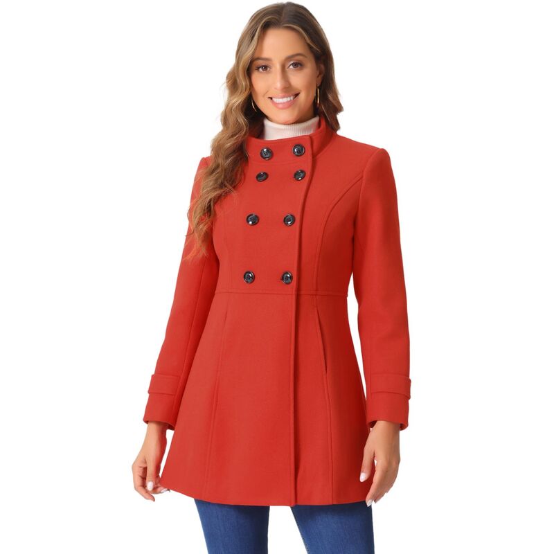 アレグラ ケー レディース アウター 上衣・上衣 厚地の外套 ALLEGRA K Women\u0027stand Collar Long Sleeves Double Breasted Trendy Winter Coat Red 赤いこと
