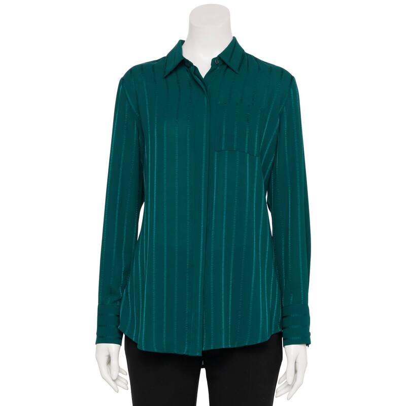 ナインウェスト レディース トップス シャツ サテン Women's Nine West Adaptive Magneticlosure Drapey Satin Long Sleeve Shirt Brazilian Teal ティール
