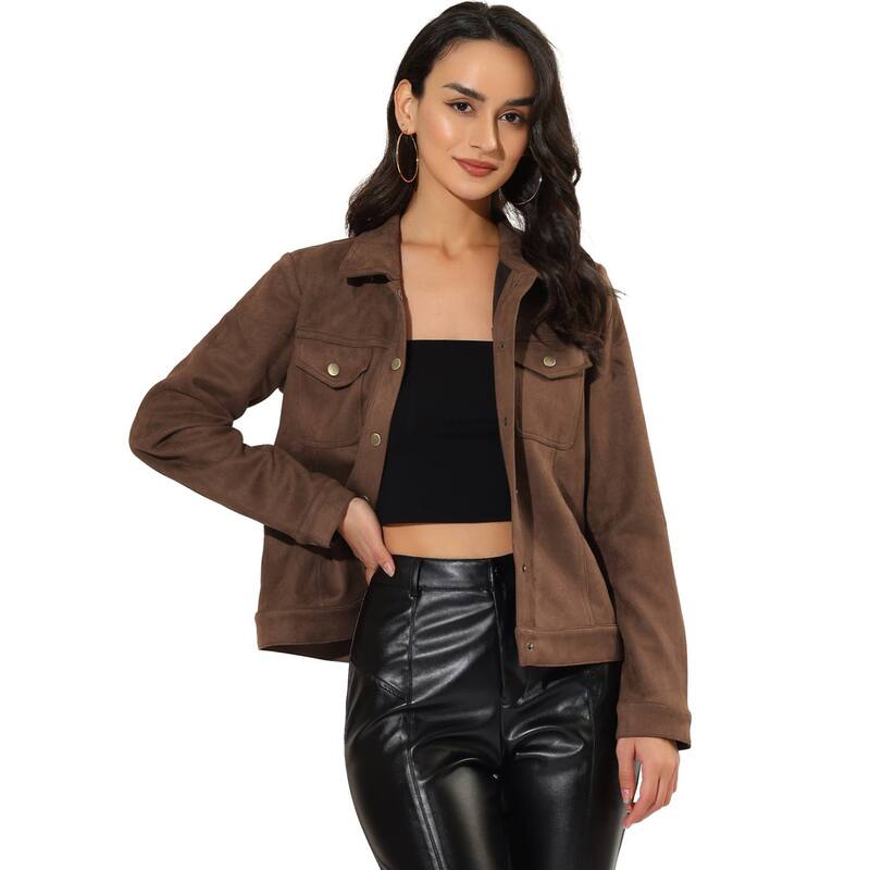 アレグラ ケー レディース アウター ジャケット・ブルゾン スエード ALLEGRA K Women's Jackets Long Sleeve Faux Suede Trucker Motorcycle Jacket Coffee コーヒー｜ReVida 店 14,615円