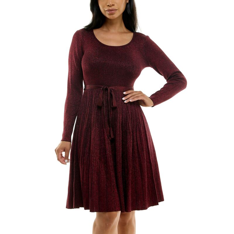 ニナレオナルド レディース トップス ワンピース ニット Women Nina Leonard Pleat Glitter Knit Dress Red Black ブラック