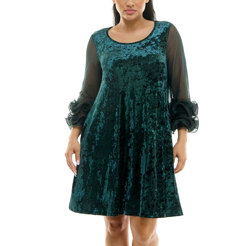 ニナレオナルド レディース トップス ワンピース ベルベット Women Nina Leonard Crushed Velvetrapeze Dress Rich Pine