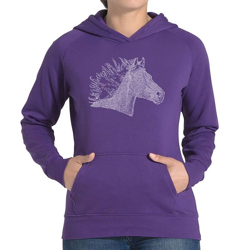 エルエーポップアート レディース アウター パーカー・スウェット シャツ LA Pop Art Horse Mane - Women's Word Art Hooded Sweatshirt Purple パープル